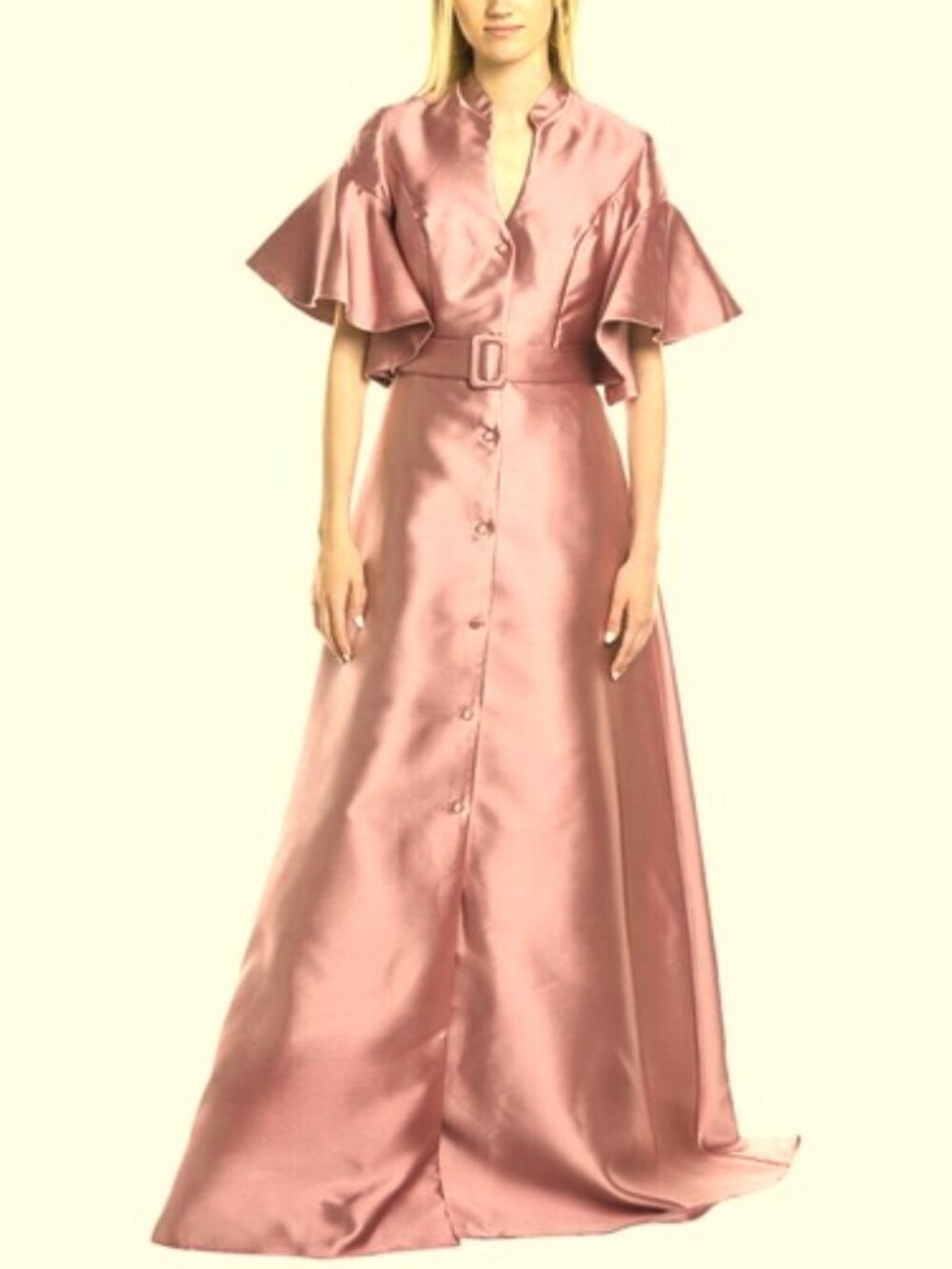 Rene Ruiz Blush Pink Mikado Belted Shirtgown